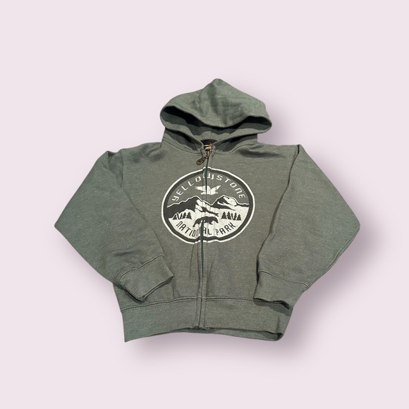 Prairie Mountain Other - Kids Forest Green Zip Front Hoodie with Yellowstone National Park Graphic Sz 6/8